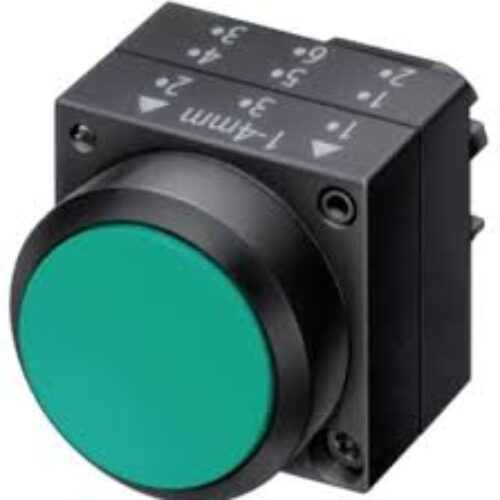 Siemens NORMAL OPAQUE PUSH BUTTON GREEN WITH 1NO CONTACT BLOCK START – 3SB58018AA3